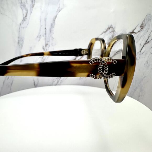 New CHANEL Eyeglasses Brown Gold Chain CC Square Acetate Womens - Picture 16 of 16